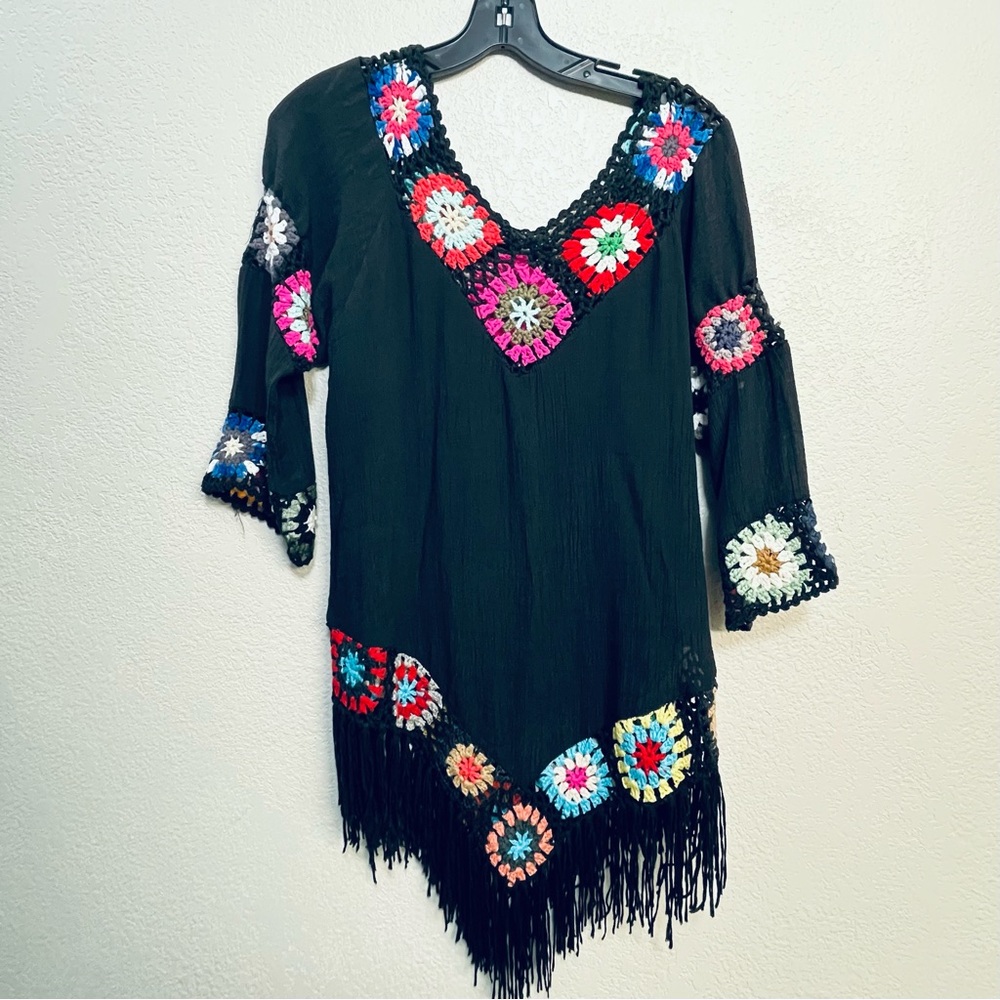 Black Granny Square Swim Cover Up